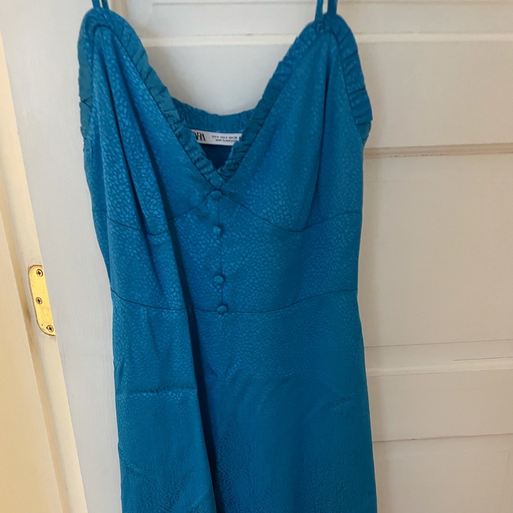 Blue Satin mini sundress Zara